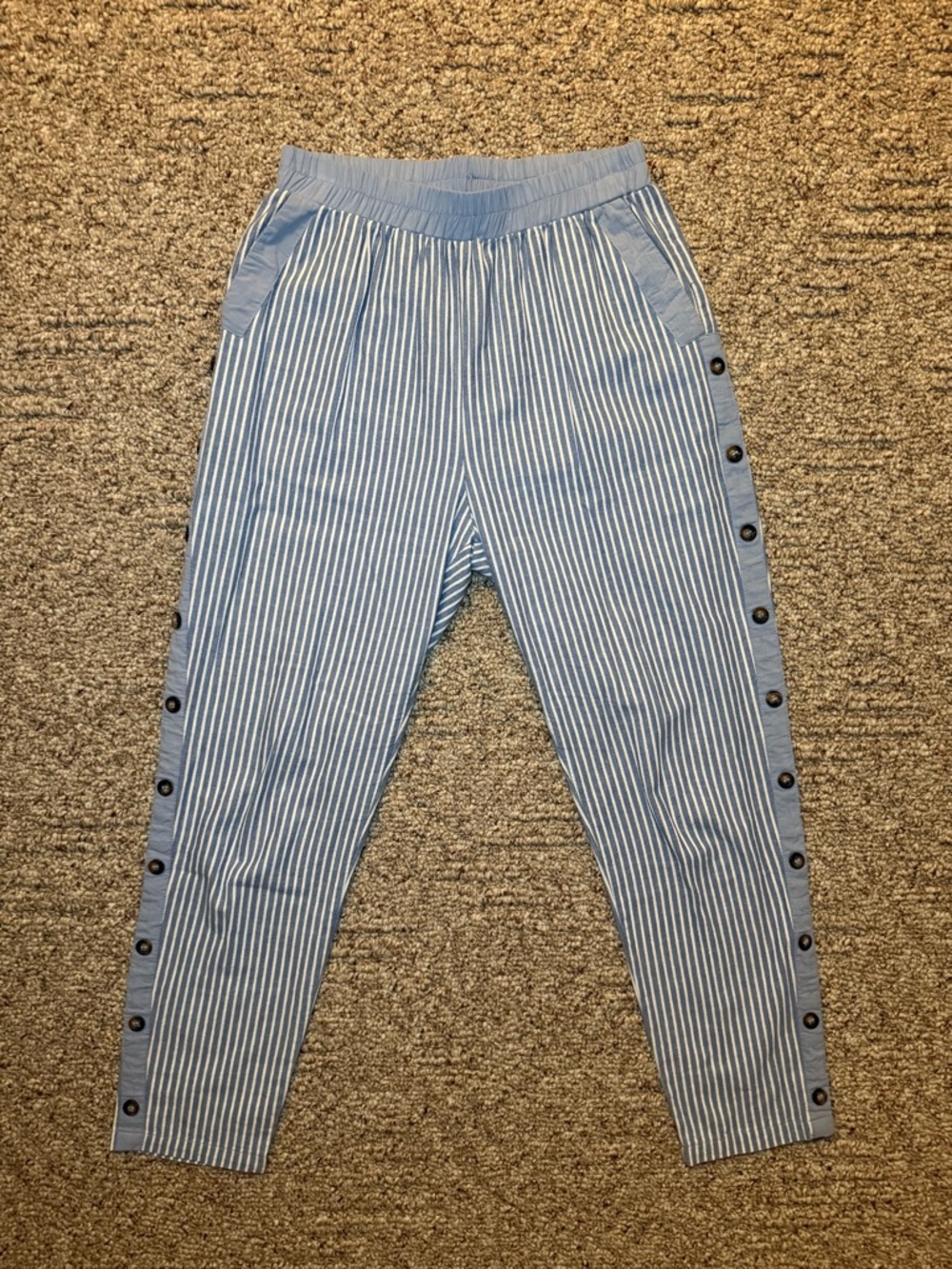 Blue and White Striped Cotton Pants